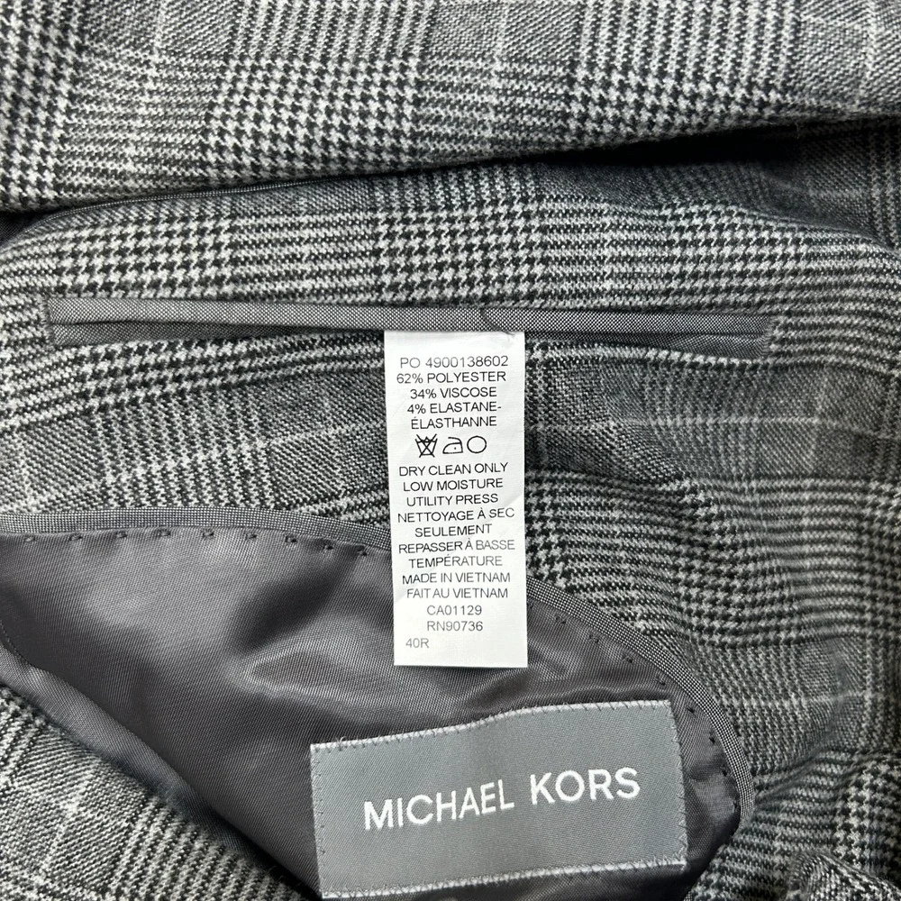 Michael Kors‎ Kent Sport Coat Mens 40R 40 Black White Plaid Stretch Classic $295